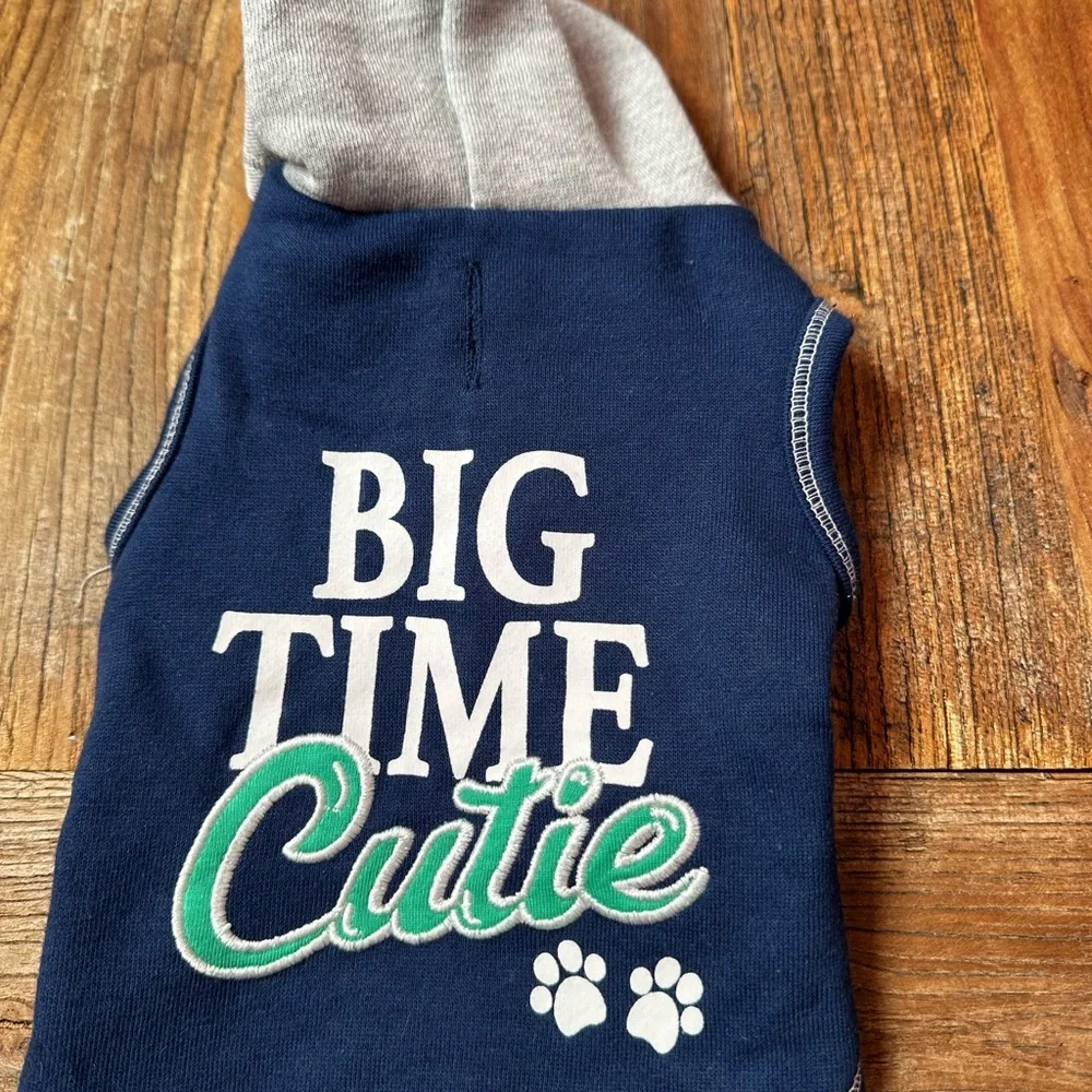 Navy Blue Dog Hoodie with Big Time Cutie Print